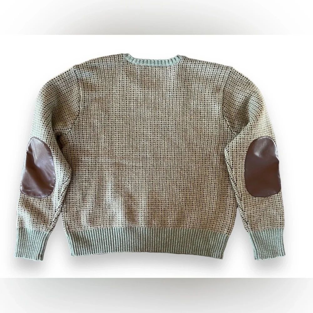 Lauren Ralph Lauren Multi Faux-Leather-Trim Wool-Blend Sweater Size L NWT 185$ - Picture 7 of 7
